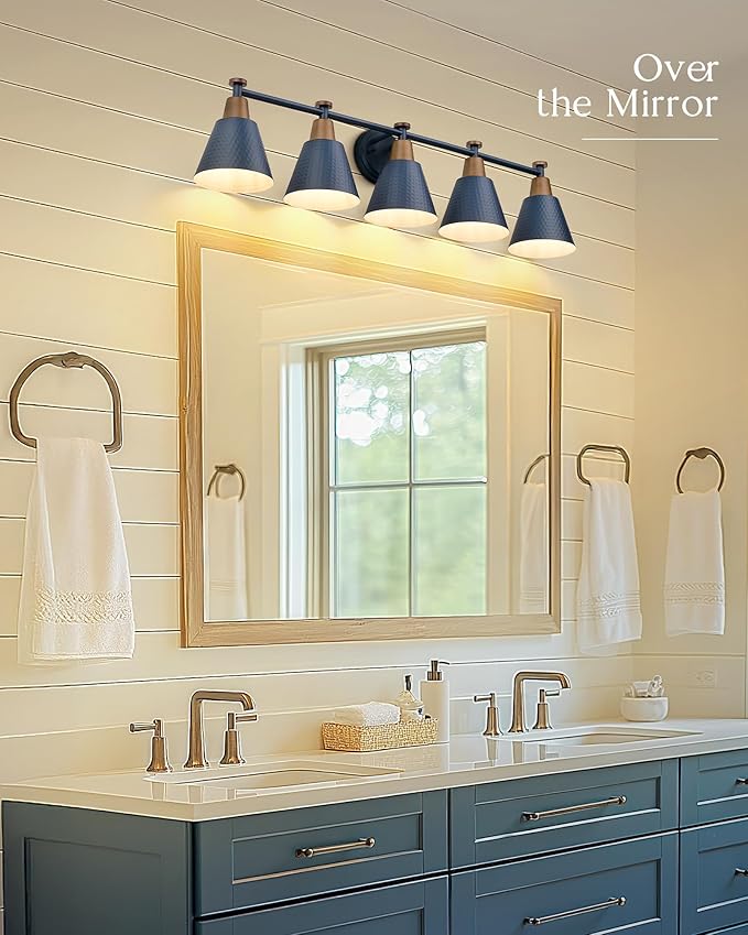 FEMILA 5 Light Bathroom Vanity Light, 37.4" Bathroom Lighting Fixtures Over Mirror, Blue Finish, E26 Base, 4FG59B-5W Blue-Ruum Studio Home