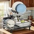MOUKABAL Dish Drying Rack - 2 Tier Stainless Steel Dish Rack, Dish Racks for Kitchen Counter, Drying Rack Kitchen with Removable Utensil Holder and Drainboard (Black)-Ruum Studio Home