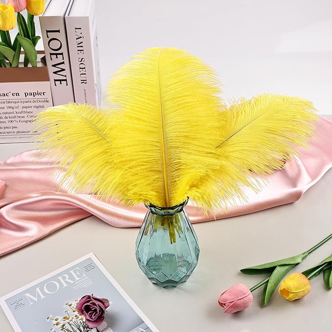 THARAHT Yellow Ostrich Feathers 12pcs Natural Bulk 8-10Inch 20cm-25cm for Crafts Wedding Party Centerpieces Halloween and Home Decoration Feathers-Ruum Studio Home