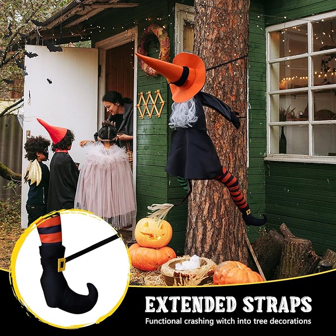 POPGIFTU 53" Halloween Crashing Witch Decoration – Funny Flying Witch for Tree, Yard, Porch & Outdoor Halloween Decor-Ruum Studio Home