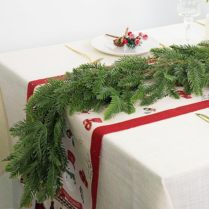 Watayo 6 Ft Christmas Norfolk Pine Garland, 3 Fork Dense Real Touch Pine Garland Ornament, Realistic Artificial Pines Greenery Garlands for Christmas Holiday Mantle Fireplace Table Home Decor-Ruum Studio Home