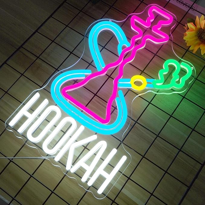 Hookah Neon Sign Nargile Lounge Sign Colorful LED Light for Shisha Bars and Lounges Decor Dimable USB Neon Signs for Man Cave,Hookah Shops,Vape Bars and Vapor Lounges(16.5 * 9.8inch)-Ruum Studio Home