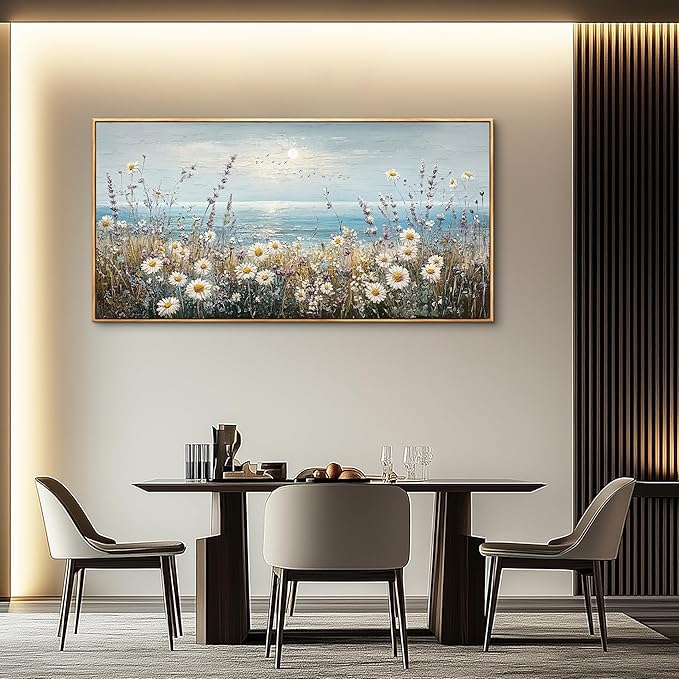 PHAOHUAXM Large Canvas Printing Artworks Mural Wall Decor For Living Room Wall Art For Bedroom Office Decor Blue Ocean Paintings Flowers Watercolour Wall Pictures Home Decor Wood Framed 30x60 In-Ruum Studio Home