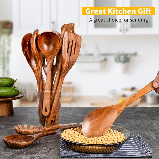 GUDAMAYE 11 PCE Wooden Spoons for Cooking, Wooden Kitchen Utensils Set,Wooden Cooking Utensils,Natural Teak Wooden Spoons For Non-stick Pan-Ruum Studio Home