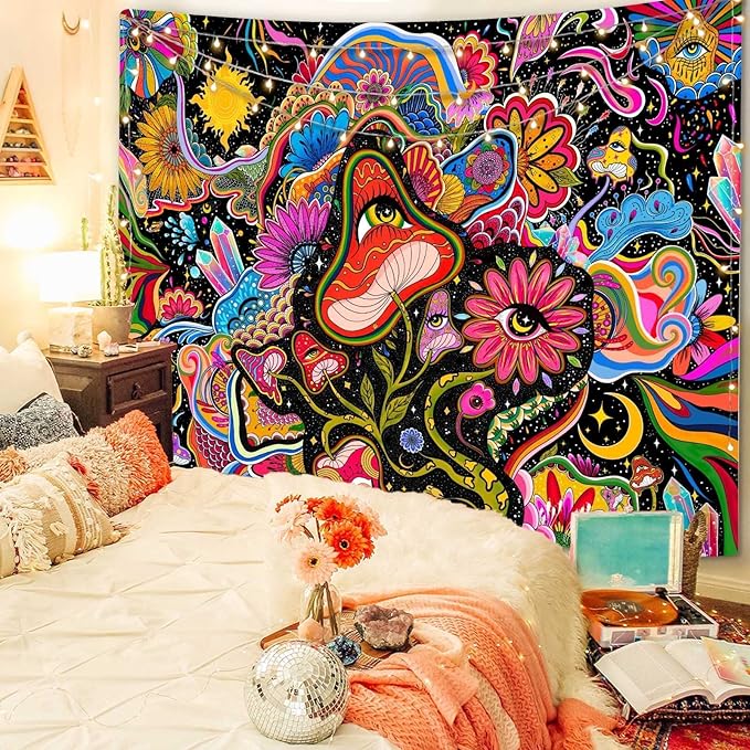 Lunerfex Mushroom Tapestry Pink Flowers Tapestry for Bedroom Aesthetic Tapestries Floral Tapestries Wall Hanging for Bedroom and Living Room Decor Pink Flowers 36×48 Inches-Ruum Studio Home