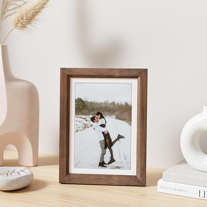 5x7 Picture Frame Set of 4 Natural Solid Walnut Photo Frames with 4x6 Removable Mat Wall Hanging Large Handcrafted Frame with HD Plexiglass Wall and Tabletop Display Large Poster Frame-Ruum Studio Home