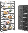 4NM 6 Tiers No Assembly Book Shelves, 61.8" H Folding Bookshelf Bookcase Open Industrial Foldable Shelves for Bedroom, Living Room, Home Office - All Black-Ruum Studio Home