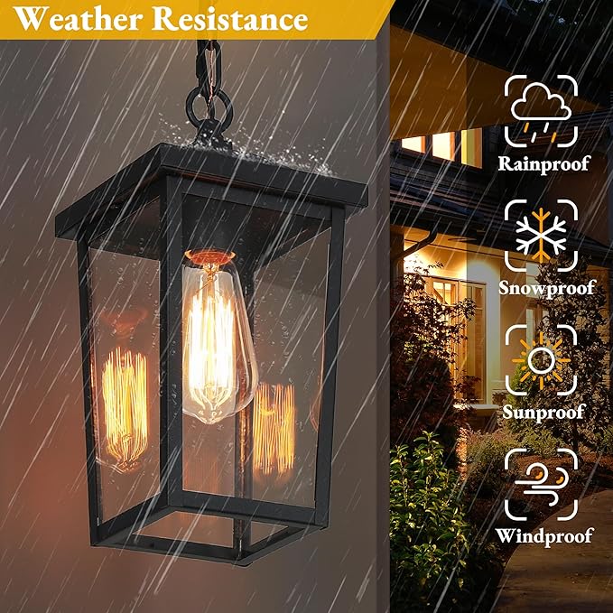 LOG BARN Outdoor Pendant Light Fixture, Farmhouse Exterior Lights, Anti-Rust Ceiling Outdoor Light with Clear Glass, Lantern Hanging Light for Front Door, Entry, Porch, and Gazebo-Ruum Studio Home