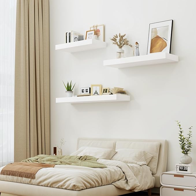 Heimlove White Bathroom Shelves Floating Shelves for Wall Shelf Over Toilet Long Wall Mounted Modern Farmhouse,48 x 12 Shelves with Invisible Brackets for Living Room, Kitchen, Bedroom-Ruum Studio Home