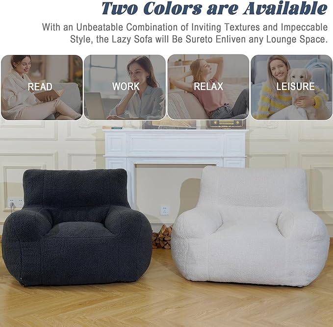Giant Bean Bag Chair, Lambswool Bean Bag Chair for Adults, Soft Bean Bag High-Density Foam Filled, Grey Comfortable Been Bag for Bedroom, Playroom.-Ruum Studio Home