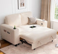 LINSY HOME Loveseat Sofa with Pull Out Couch Chaise: 2-in-1 Convertible 2 Seater Sofa with USB Charging & Cup Holders, Comfy Plush Corduroy Love Seat for Small Spaces Living Room Apartment, Beige-Ruum Studio Home