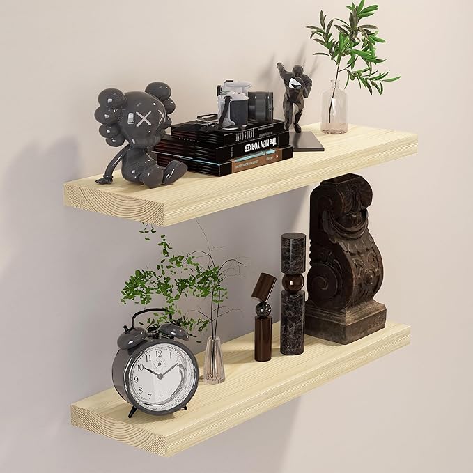 BGMG Wood Floating Shelves 24 inch, Wide Rustic Wooden Wall Shelves for Bathroom Living Room Bedroom Kitchen Farmhouse Set of 2-24x 6.7 x1.25 inch- DIY-Unfinished-Ruum Studio Home