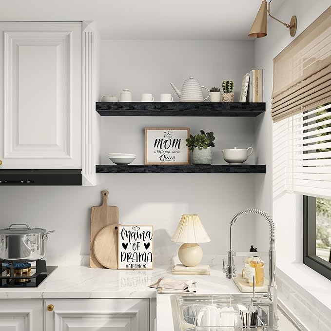 Single Floating Shelves 36 inch Long, Large 10 in Deep Wall Shelves Heavy Duty 70 lbs for Bedroom, Bathroom, Living Room, Kitchen, Office, Modern Shelf Home Decor, Set of 1, Black-Ruum Studio Home