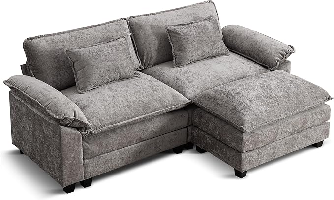 URRED Modular Sectional Sofa Comfy Cloud Couch, Modern Chenille Sofa Sleeper Deep Seat Couches with Ottoman/Pillows for Living Room (Gray, 82.6''- L Shape)-Ruum Studio Home
