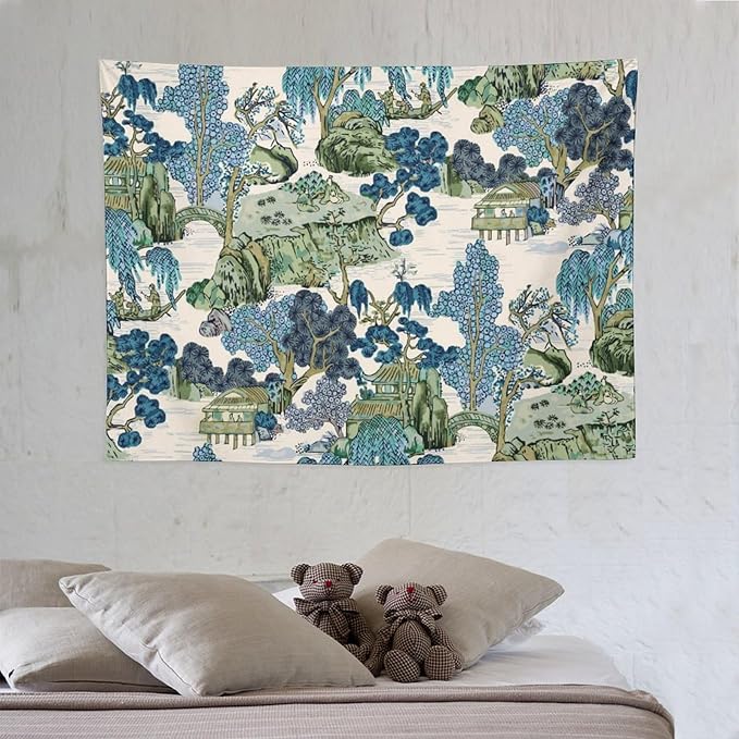 Asian Floral Wall Tapestry, 40"x30", Bedroom & Living Room Decor-Ruum Studio Home