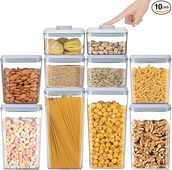 Pop Containers with Lids - Stackable Airtight Food Storage, Kitchen Pantry Storage Containers for Snacks Candy Salt Herbs Spices BPA-Free (10PCS (0.5 + 1.2 + 2.0 + 2.7 + 3.3 Qt) * 2)-Ruum Studio Home