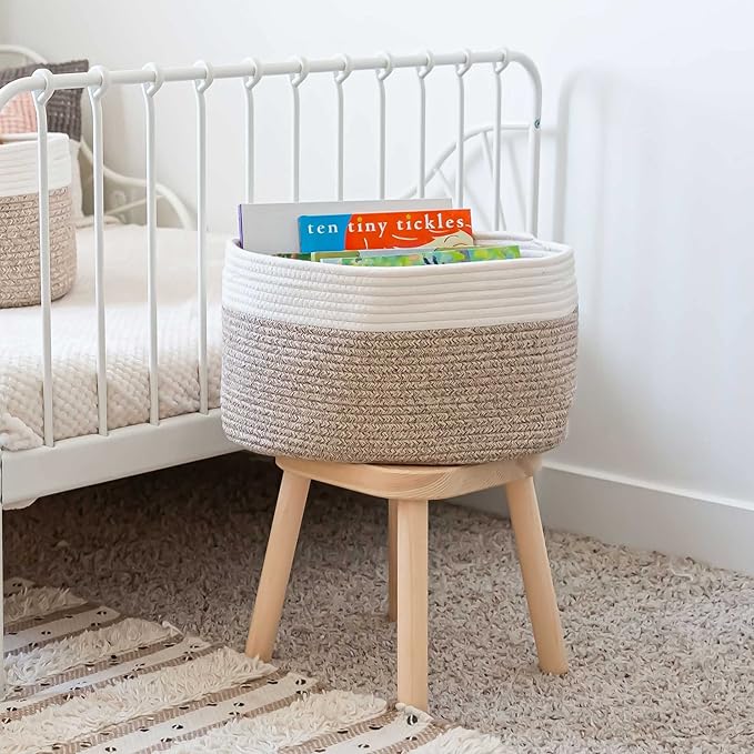 OrganiHaus Woven Storage Baskets for Organizing, Cotton Rope Organizer Bins for Shelves, Closet & Nursery, Dog Toy Basket, Decorative Bins for Toys, Towels & Books - 15x10x9, Brown-Ruum Studio Home