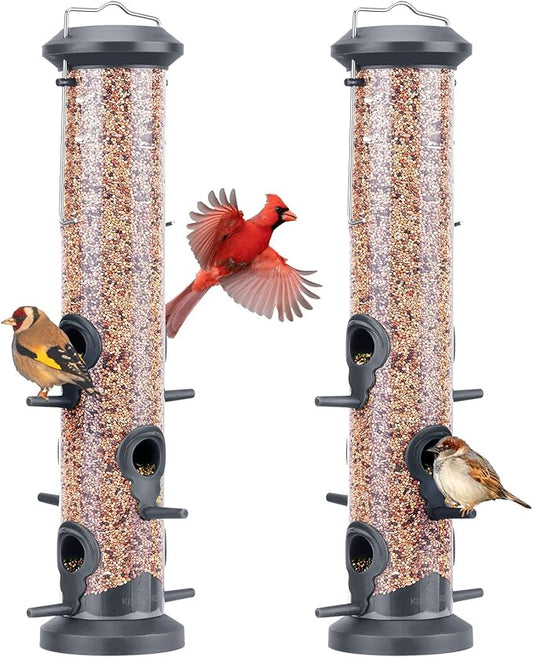 Kingsyard 2 Pack Tube Feeders with 6 Feeding Ports for Outdoors Hanging, Premium Hard Plastic Weatherproof & Steel Hanger, Attracting for Wild Birds (Black)-Ruum Studio Home