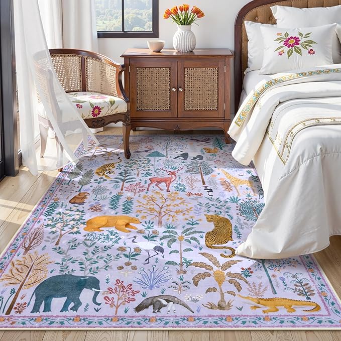 OJIA Animal Print Washable Rug 5x7 Area Rugs for Nursery, Soft Kids Bedroom Rug Ultra-Thin Non-Slip Modern Living Room Carpet, Stain Resistant Throw Carpet for Office Dining Room-Ruum Studio Home