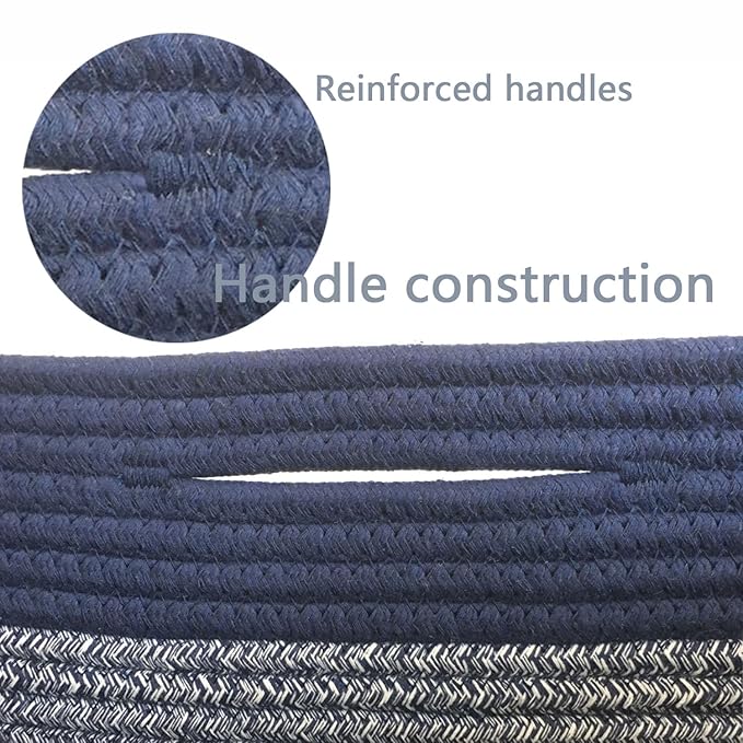 COMFY-HOMI 3PACK Rectangular Cotton Rope Basket With Handles for Shelves|Dog Toy|Baby Gift - Dark Blue (13.5" x 11" x 9.5")-Ruum Studio Home