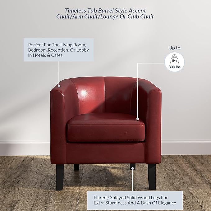 BELLEZE Accent Barrel Chair,Set of 2 Round Chair Club Tub Sofa Corner Chair with Flared Legs and Cozy Soft Padding for Living Room Bedroom Waiting Room - Red-Ruum Studio Home