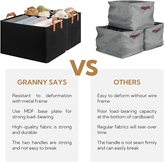 GRANNY SAYS Storage Baskets for Shelves, Closet Organizer Bins, Clothes Storage Bins with Metal Frame, Extra Large Baskets for Organizing and Storage, Collapsible, Black, 2-Pack-Ruum Studio Home
