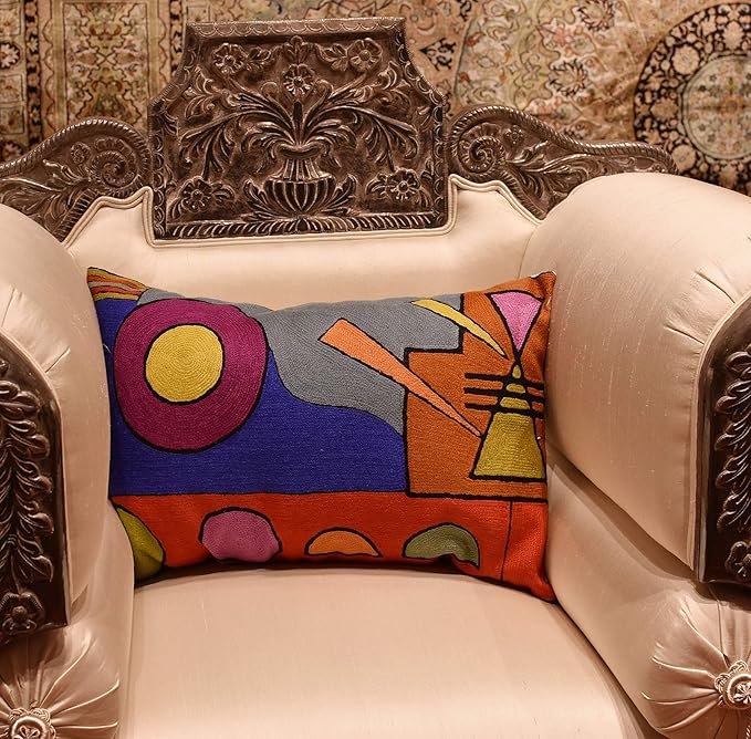 Lumbar Kandinsky Abstract Pillow Cover - Soul VI Modern Throw Pillowcase Modern Chair Cushion Contemporary Pillowsham Farmhouse Couch Cushions Hand Embroidered Wool Size 14x20-Ruum Studio Home
