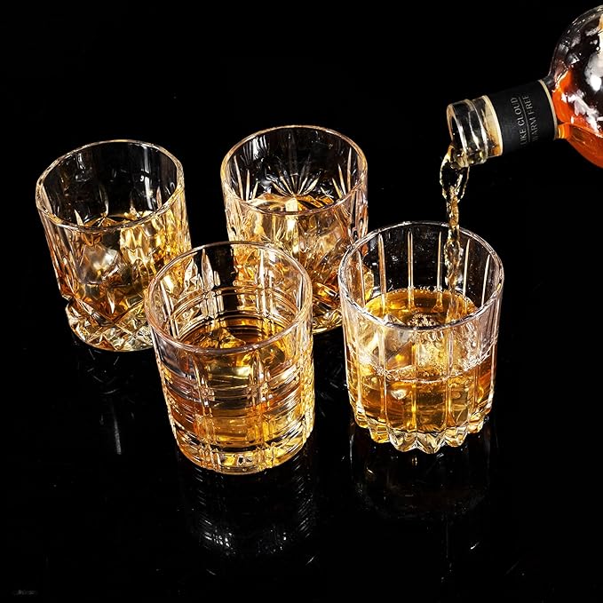 KANARS Whiskey Glasses Set of 4 - Multi Style Crystal Liquor Glasses 10 oz - Rocks Glass Barware For Scotch, Bourbon, Rum and Cocktail, Whisky Gifts for Men-Ruum Studio Home