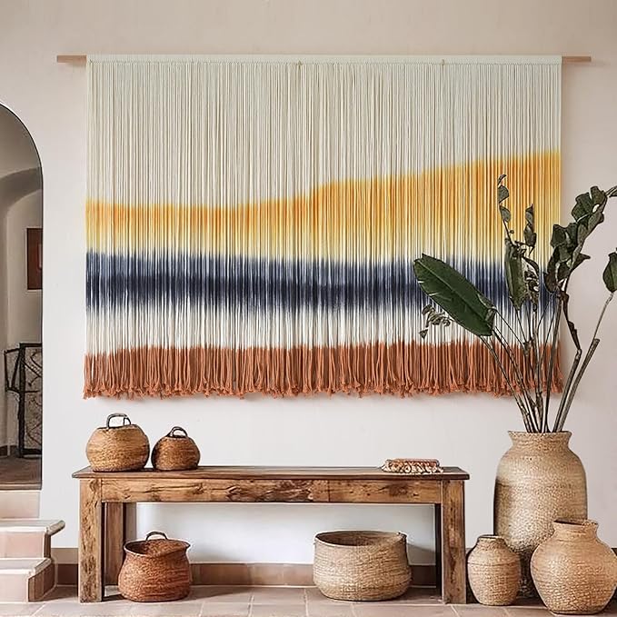 Flber Macrame Wall Hanging Extra Large Dip-Dyed Coastal Tapestry Boho Wall Decor for Living Room Bedroom Above Couch 57" W x 35" L-Ruum Studio Home