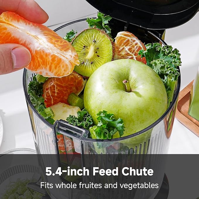 AMZCHEF Cold Press Juicer, Juicers Machines - 5.4" Large Feed Chute for Whole Fruits & Vegetables, Stainless Steel Slow Masticating Juice Easy to Clean, Large Auger, Triple Strainers, Silver-Ruum Studio Home