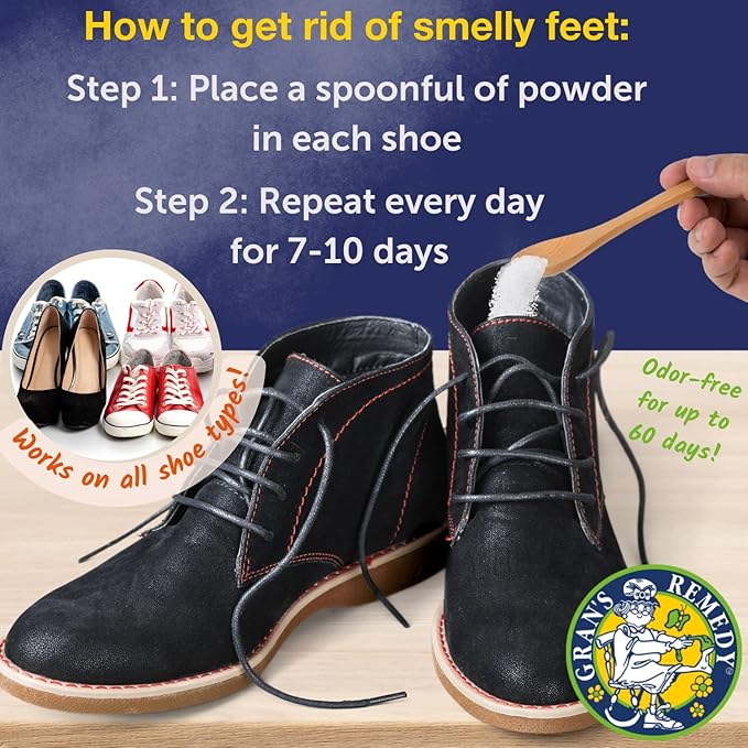 Gran's Remedy Shoe Deodorizer and Foot Powder for Smelly Feet - Effective Shoe Odor Eliminator in Travel Size - Absorbs Sweat and Moisture for Shoes and Feet - Unscented-Ruum Studio Home