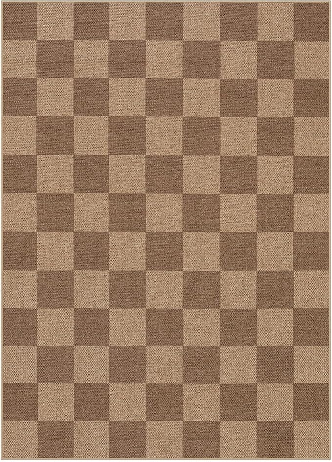 Lahome Checkered Easy Jute Living Room Rugs, 5x7 Large Dining Room Office Carpet Farmhouse Washable Area Rug, Checkerboard Neutral Non Slip Indoor Outdoor Carpet for Bedroom Entry Patio-Ruum Studio Home