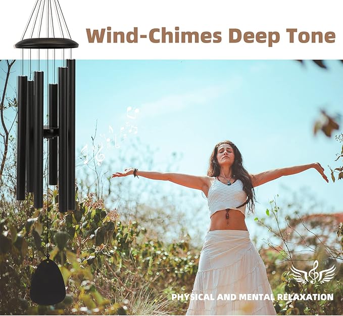 Wind-Chimes-Outdoor-Large-Decor, Deep Tone Soothing Melodic Tones Windchimes, Wind Chimes for Outside, Memorial Wind Chime Best Gift for Mom Women Grandma Neighbors（32" Black）-Ruum Studio Home