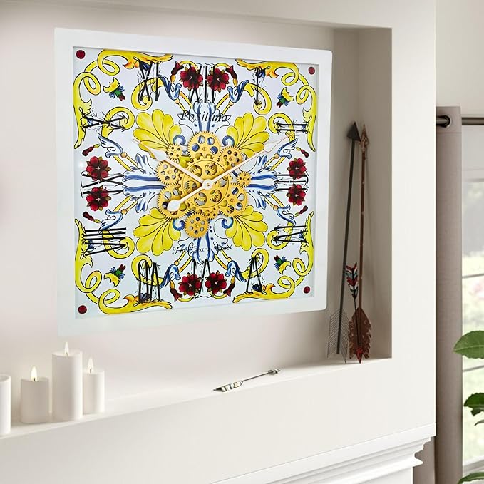 The Gears Clock Wall Clock Italy Collection with Moving Gears (Positano, 24 inches (60 cm))-Ruum Studio Home