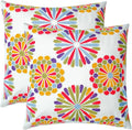 Embroidered Decorative Throw Pillow Cover, 18"x18" Set of 2, Farmhouse Pillowcase Colorful Knit Pattern Cotton Canvas Cushion Case Square Floral Pillow Case for Sofa Couch Bed Living Room-Ruum Studio Home