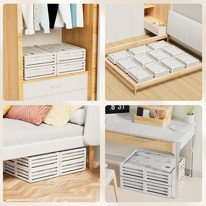 Under Bed Storage with Wheels-Large Bamboo Underbed storage Containers with Large Dust Bag Stackable Under the Bed Shoe Storage Bins for Clothes Books Bedding (2 Packs White, 23.62"L×16.54"W× 6.51"H)-Ruum Studio Home