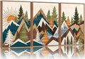 Tinonedraw Large Metal Mountain Framed Canvas Wall Art of 3, Boho Rustic Sunrise Forest Wall Decor, Modern Nature Country Artwork, Vintage Wilderness Art Print for Living Room Bedroom Office 16"x24"-Ruum Studio Home