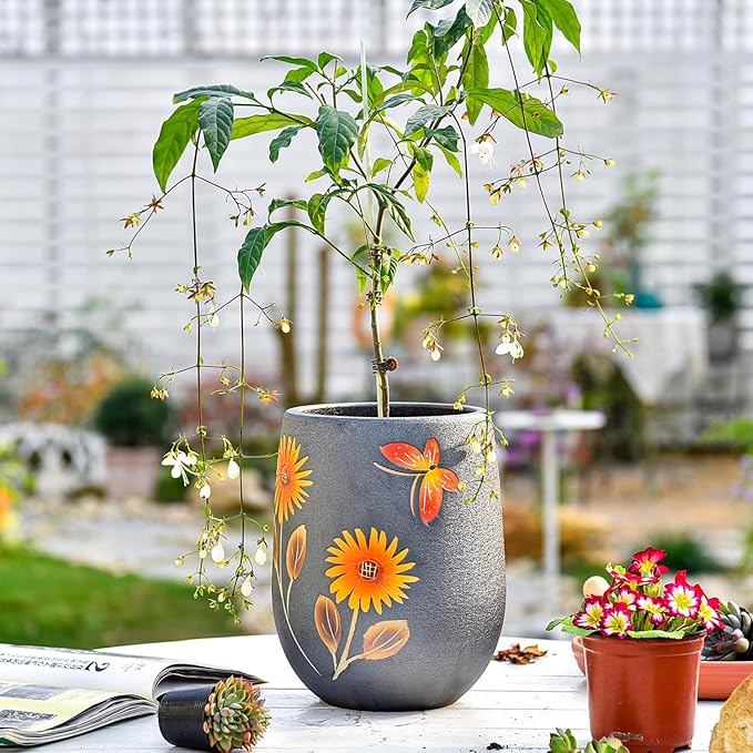 Sungmor 10.6 Inch Ceramic Succulent Plant Pot with Drainage Hole, Hand Painted Flower Pots for Plants, Unique Texture Decorative Planter for Indoor and Outdoor, Pottery Vase for Home Office Decor-Ruum Studio Home