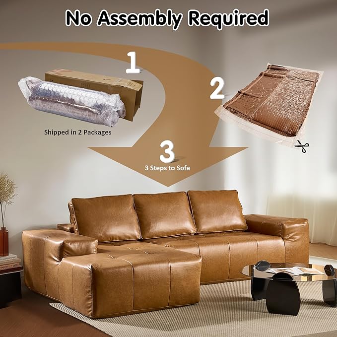 ovios Sectional Cloud Couch for Living Room, Modular Floor Sofa with Plush Corduroy, No Assembly Required, Big Comfy Couches Set with Fluffy Memory Foam, Stupendous U Shaped Sofas with Chaise, Brown-Ruum Studio Home