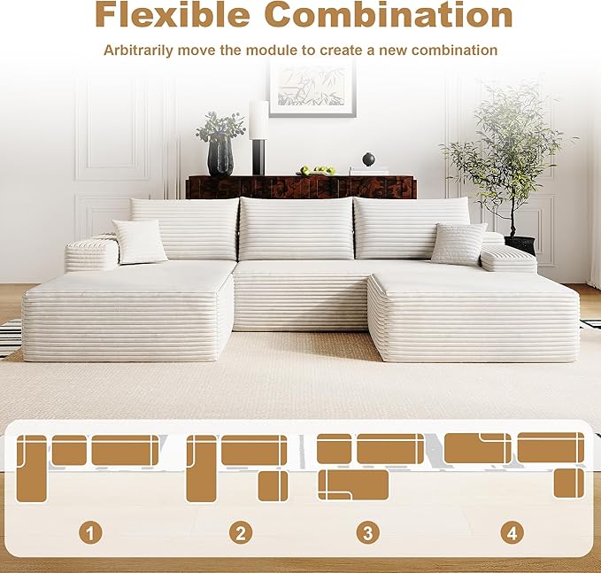 108" Sectional Couches for Living Room Modern Modular Sofa with L-Shape Couchs Upholstered Boneless Couch Deep Seat Sectional Couch with Chaise (White, Left Facing Chaise+2Seaters+1Ottoman)-Ruum Studio Home