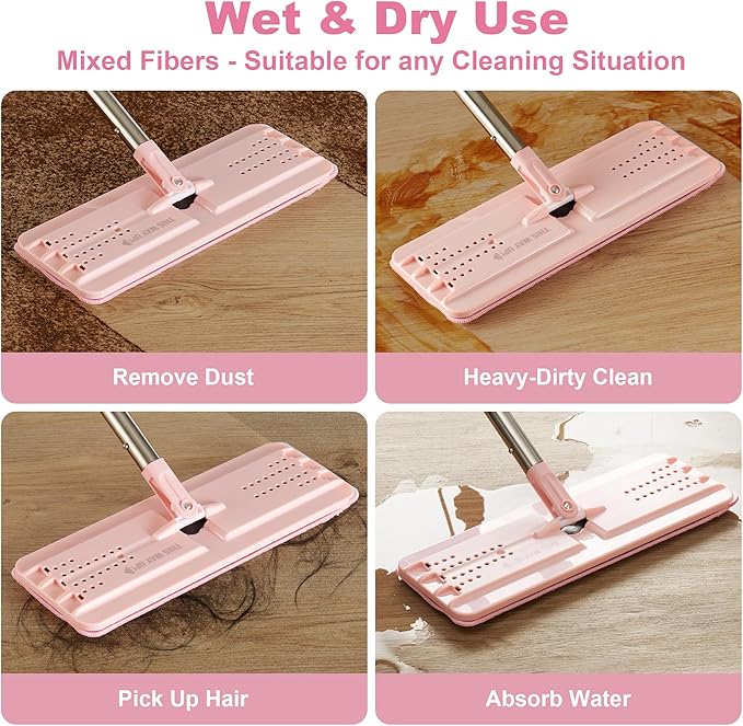 JOYMOOP Flat Mop Pads, Microfiber Mop Cleaning Pads, Washable Pads, Pads Replacement for Flat Mop or Mop Bucket Set, Pack of 4 Refills 13inch - Pink-Ruum Studio Home