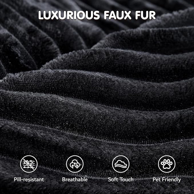 ovios 58" Oversized Round Chair Lounge Chaise Indoor, No Assembly Required, Cloud Large Circle Chair with Plush Fuax Fur, Fluffy Modern Sleeper Sofa Bed for Reading Yoga, Black (Plush Corduroy Fabric)-Ruum Studio Home