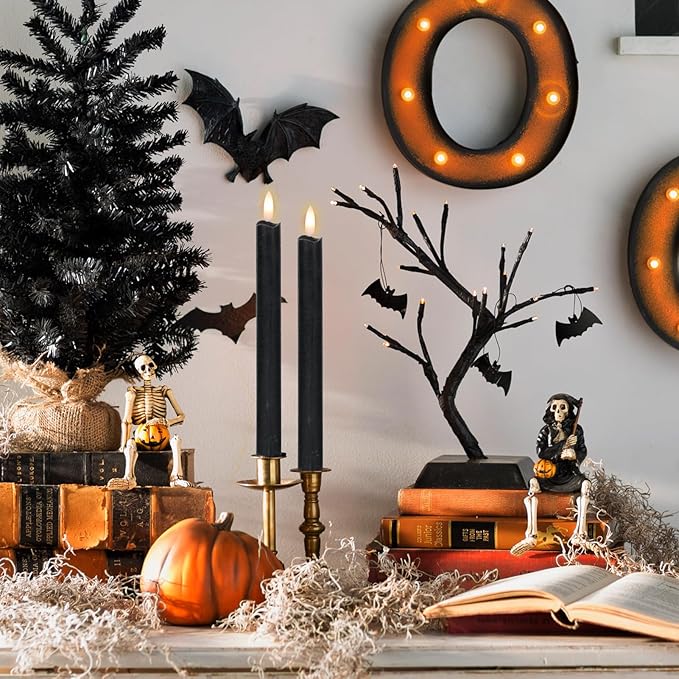 GenSwin Flameless Black Taper Candles Flickering with 10-Key Remote, Battery Operated Led Warm 3D Wick Light Window Candles Real Wax Pack of 6, Christmas Home Wedding Decor(0.78 X 9.64 Inch)-Ruum Studio Home