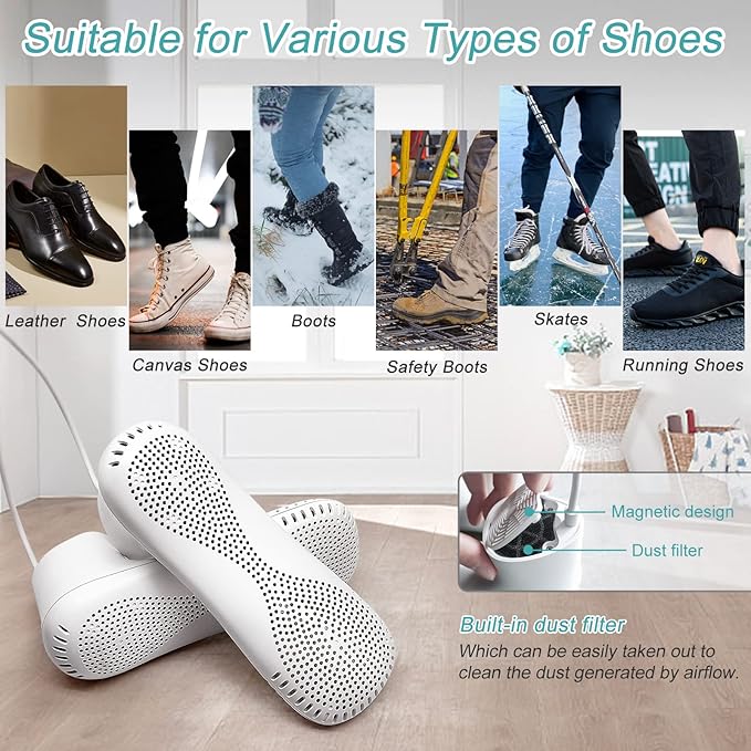 Shoe Dryer and Deodorizer -Enhanced Deodorising, Boot Dryer with Timer Shoes Socks Heater Boots Warmer, No Noise | Durable Wire | US Plug-Ruum Studio Home