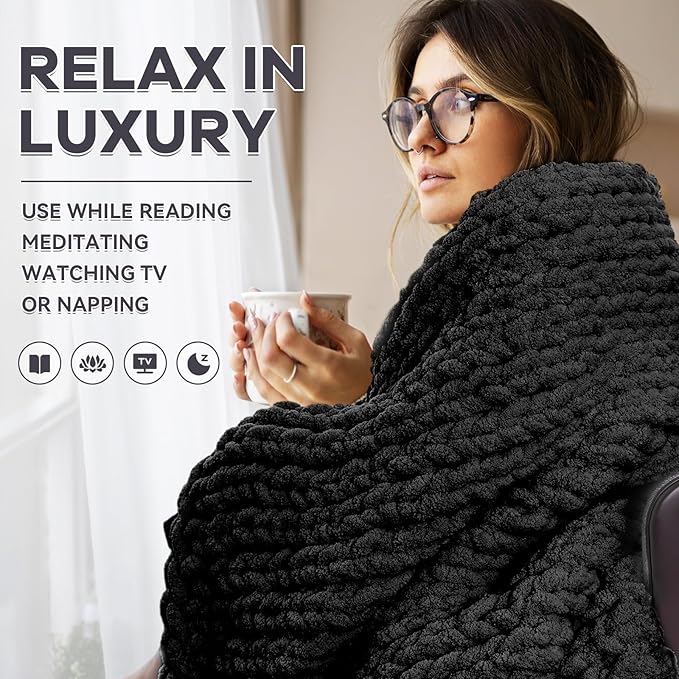 Chunky Knit Blanket - Luxury Soft Cozy 40 * 50 Throw Blanket,100% Woven Blanket Rope Knot Throw Blanket for Couch, Sofa, Home Decor, Gift - Machine Washable（Black）-Ruum Studio Home