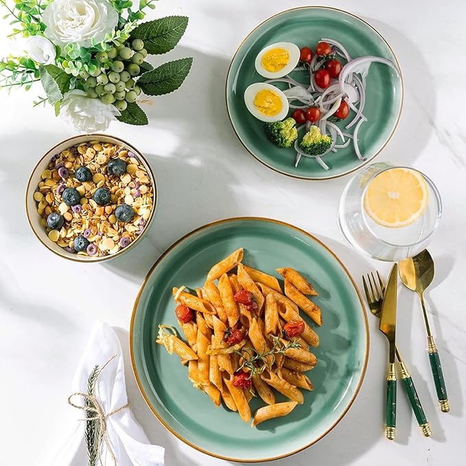 GBHOME Ceramic Dinnerware Sets, 18 Pieces Stoneware Dinnerware Set, Plates and Bowls Sets, Dishwasher & Microwave Safe,Dishes Set | Service for 6-Ruum Studio Home