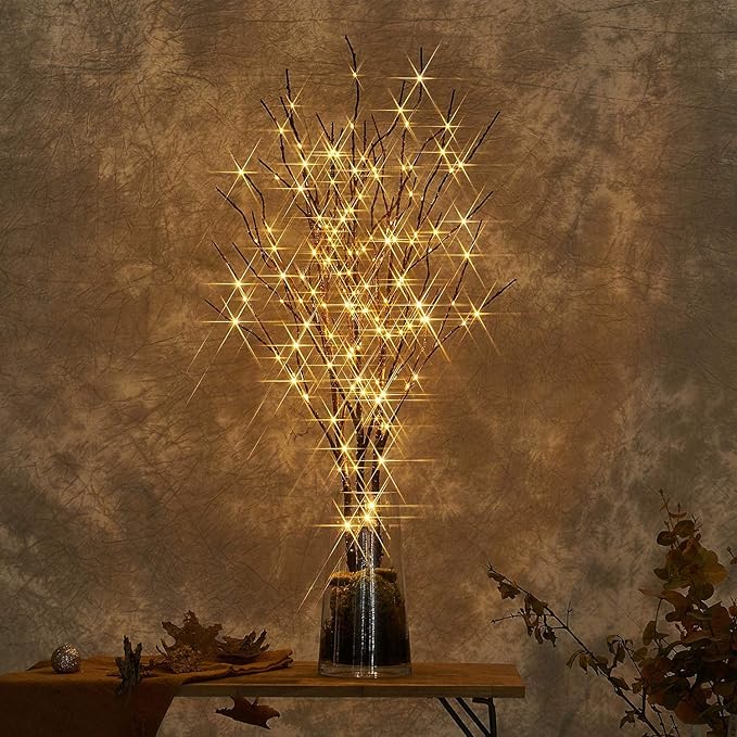 Fudios Lighted Branch Plug in with Timer Willow Branches with Fairy Lights for Vase Twig 32IN 150 LED Outdoor and Indoor Holiday Party Decor-Ruum Studio Home