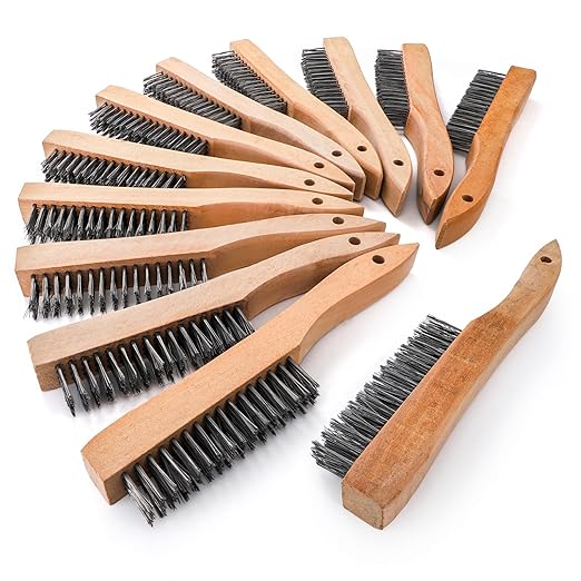 Elsjoy 12 Pack Wire Brush with Wooden Handle, 10 Inch Stainless Steel Wire Scratch Brush Wire Cleaning Brush Set for Removing Rust, Paint, Welding Slag-Ruum Studio Home