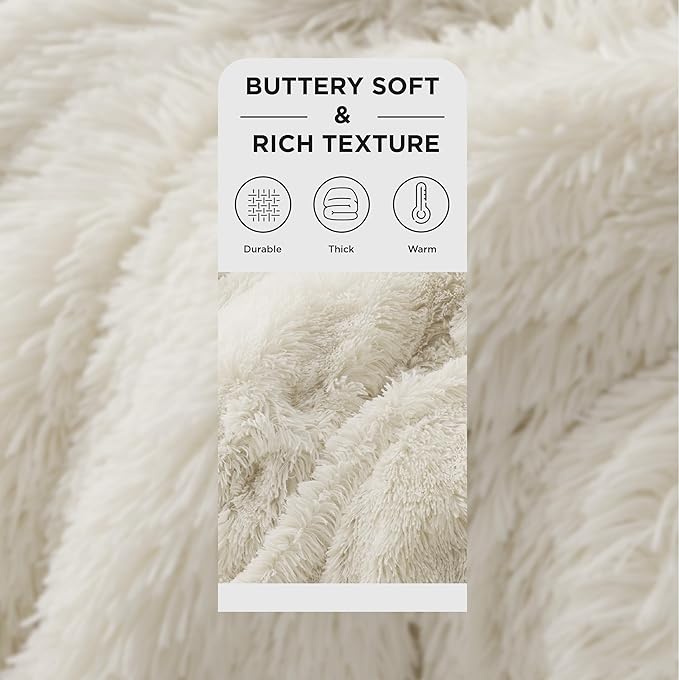 Bedsure GentleSoft Fuzzy Sherpa Faux Fur Twin Blanket Cream Cozy Gifts for Women, Soft Fleece Plush Warm Minky Thick Blanket Twin Size for Bed, Couch, Room Dorm Essentials Cream Decor Gifts, 60x80-Ruum Studio Home