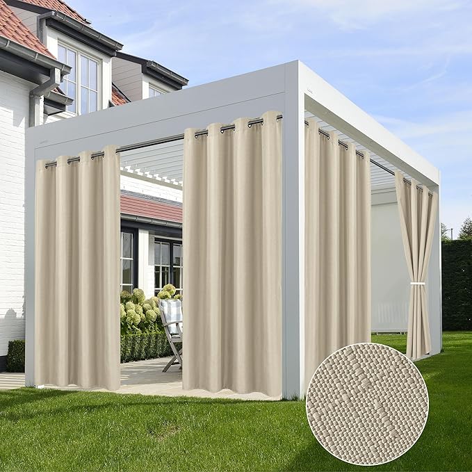 HolidayIdeas 4 Panels Linen Outdoor Curtains for Patio Waterproof Cream Outside Curtains 120 inch Long-Indoor/Outdoor Gazebo Curtains Weatherproof, Privacy for Pergola, Porch, Cabana 54"x120"-Ruum Studio Home